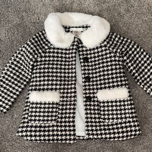 Max Studio Toddler Houndstooth Jacket | Faux Fur Trim | Chic Winter Coat